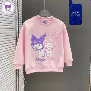 2024Sanrio Melody ของฉัน Kuromi สาวเสื้อยืดอะนิเมะความร้อนเสื้อแขนยาวสบายๆหลวมข้นฤดูใบไม้ร่วงฤดูหนาวเสื้อผ้าเด็ก