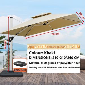 2.5M Square Patio Umbrella Cantilever Roman Garden Parasol UV Resistant Waterproof Windproof Outdoor Sunshade with Optional 60L Base for Patio Pool Yard