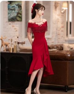GAUN WEDDING GAUN PERNIKAHAN PESTA BUNGA MERAH ELEGAN