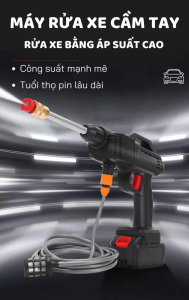 Vòi rửa xe chạy pin 48v Lithium mini cầm tay 3 chế độ phunchuyên sử dụng rửa xe vệ sinh tưới cây.Vòi phun áp lực tăng