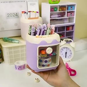 Cute little pig pen holder for students and children stationery organizer and storage large-capacity compartmentalized desktop storage bucket pen holder top pick