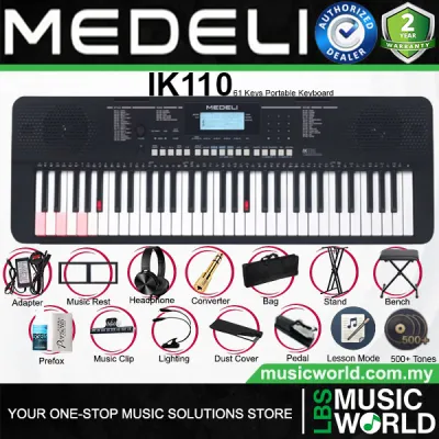 Medeli IK110 61 Keys Portable Keyboard Complete Package with Original Adapter - Black