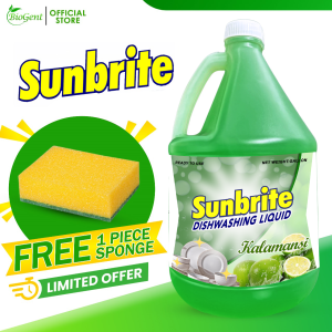 BioGent Sunbrite Antibacterial Calamansi Scent Dishwashing Liquid - Single Large Refill with Free Sponge