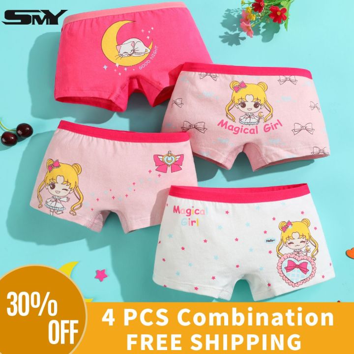 SMY 4 Pieces/lot Girls Underwear Cotton Kids Panties Fashion Cartoon  Printed Bottoms Underpants for Girls
