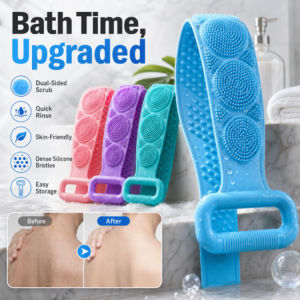 60cm Silicone Body Scrubber Handle Back Scrubber Exiating Dead Skin Remover Bath Shower Tool Men Women