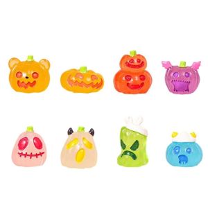 MUKANG 8pcs Luminous Halloween Figurines Micro Landscape Resin Craft Pumpkin Ghost Miniatures Cute DIY Little Statue Home Decor