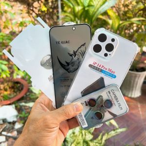 Combo cường lực Chống Nhìn Trộm tê giác + ốp lưng + mắt camera + dán PPF full viền 11 12 13 14 15 pro max