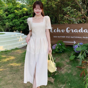 D11400 Hae Square Neck Slit Dress