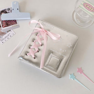 Leather Glossy Silver Card Album A5A7 Ribbon Bow Album Idol Photo Storage Album
