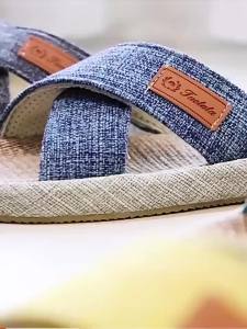 [Free Shipping] Summer Non-Slip Slip-On Slippers Linen CoupleS Red Home Slippers Breathable