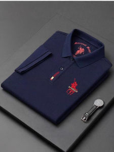 ปักผ้าไม่ต้องรีด POLO ขนาดใหญ่ ทรงหลวม เสื้อเชิ้ตคุณพ่อปกพับ แบรนด์แฟชั่นธุรกิจระดับสูง ส่งออก