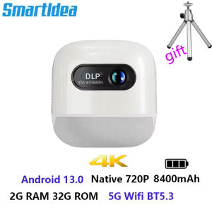 Smartldea Android 13.0 HD DLP Pocket Projector Native 720P Mini Smart Projector 2G RAM 32G ROM 8400mAh Battery 5G Wifi BT5.3