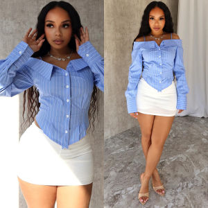 G751226 Nazada European and American Foreign Trade Hot Girl Style Cross-Border Womens Long Sleeve Shirt Off-Shoulder Unique Womens Shirt 7/7