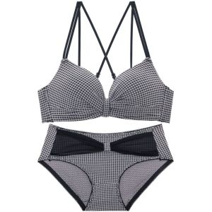 INTIMA Sweet Push Up Bra Set for Women Freedom Wireless Seamless Bralette Lingerie Small Breast A B Cup Cross Back Beauty Female Underwear Bra and Panties Sets Bra Terno