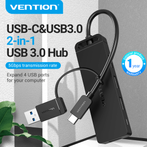 Vention USB HUB Type C Hub USB 3.0 And USB Type C 2 in 1 USB Extension Hub Expand Multi USB Port USB 3.0 Hub Adapter With Micro B Charge Powered Supply For Laptop PC Hard Drive U disk Cellphone Tablet USB 3.0 Hub