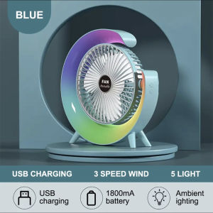 ✅100% Original AMZ 2-in-1 Mini Desk Fan Electric Fan Rechargeable Three-level Lighting Adjustment Table Lamp Fan