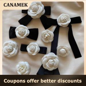 【 CANAMEK 】 New Fabric Camellia Flower Brooch Velvet Bow Tie Ladies College Style Shirt Collar Pins Vintage Wedding Party Brooches For Women