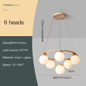 Nordic Wood Chandelier For Dinning Room Kitchen Loft Table Ring Glass Ball Pendant Lamp Living Home Edison E27 Hanging Lighting