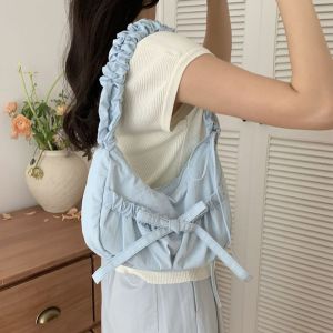 SOTOP โบว์สำหรับผูก กระเป๋าถือแบบจีบ ไนลอนทำจากไนลอน สไตล์เกาหลีแบบ กระเป๋าแฟชั่นใต้วงแขน ง่ายๆ แบบพกพาได้ กระเป๋าสะพายไหล่ INS สาวๆ