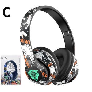 VAORLO Graffiti Wireless Headphones HIFI Sound Quality RGB Cool LED Lights Support 3.5MM AUX/TF Card Play Bluetooth Earphones For Kids Gifts PC Phone Foldable Adjustable Sport Gaming Headsets