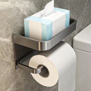 Tempat Handuk Kertas Kamar Mandi Aluminium Tahan Air Tidak Perlu Pengeboran Tissue Roll Holder Dengan Rak Handphone Untuk Kamar Mandi Modern