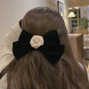 VBNFH Elegant Sweet Velvet Wome Hair Accessories Bow Knot Black Girls Spring Clip Big Bow Hairpin Flower Hairpin Korean Style Hair Clip