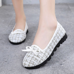 [Free Shipping] New Spring And Autumn Collection: Soft-Soled Non-Slip Canvas Shoes With A Bow Design Shallow-Toe Work Shoes And Slip-On Shoes For Moms