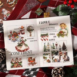 Oldlaiben Christmas Sticker Book 20 Sheets Kids PET Sticker DIY Vintage Santa Claus Scenic Sticker Kreatif Cetakan