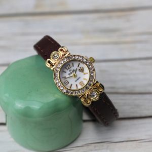 Jam tangan Wanita Fashion Rose tali kulit ring polos dan ring permata