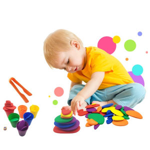 Rainbow Pebbles Activity Set Sorting and Stacking Stones Kids Sensory Toy Early Math Learning Toys