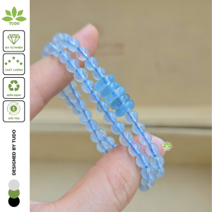 Q2570 Chuỗi 2v Aquamarine Hải Lam Ngọc 6li mix ngũ điếu Aquamarine chất trong xanh ko tạp chất hợp Thủy & Mộc - Phong Thủy TUDO