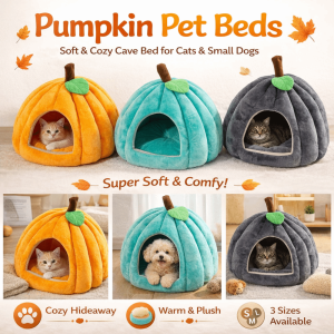 DAWEIF 3D Pumpkin Pet House Non-slip Design Soft PP Cotton Semi-enclosed Pet Hous Cute Thickened Structure Pet House CatDog