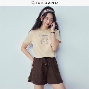 Giordano Beau Monde Women Afternoon tea print short sleeve cotton tee Free Shipping 13396304