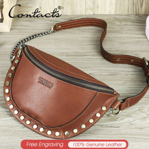 Contacts Genuine Leather Casual Women Waist Bag Fanny Pack Luxury Rivet Design Travel Chest Bag Female Crossbody Bag Handbag
