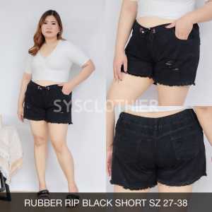 CELANA JEANS WANITA RUBBER BLACK  RIPPED SHORT -SYS CLOTHIER