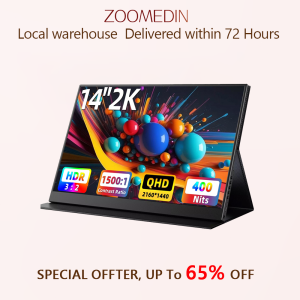 【Local delivery】ZOOMEDIN 14.2" 2K QHD Portable Monitor with Dual Speakers HDR FreeSync Laptop Extender Monitor for Laptop PC Tablets or Mobile PhonesTablets