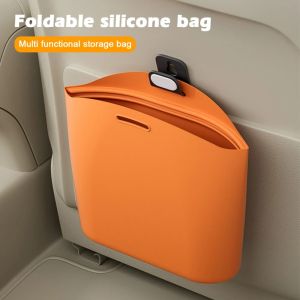 PHANT Portable Silicone Car Trash Can Dustbin Vehicle Storage Hanging Waste Bin Creative Waterproof Space Saving Organizers Car Interior Accessories