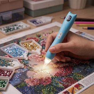 TEWUB Low‑Noise Electric Diamond Painting Pen Vacuum‑Suction Rechargeable Handheld Diamond Art Pen Smooth‑Body Digital‑Display Diamond Painting Drill Pen Embroidery Tool