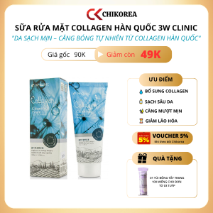 Sữa rửa mặt 3W collagen Cleansing Foam Clinic Hàn Quốc giúp da căng mịn và làm sáng da tẩy tế bào chết 100ml CHIKOREA