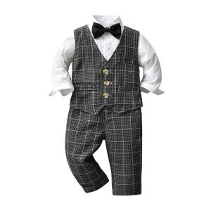 Baby Boy Suit Set Formal Suit for Boys Clothing Set Birthday Suit For Kids Boy Long Sleeve Boy Shirt and Pants 4pcs Children Gentleman Tuxedo Set Photoshoot Costume Birthday Party Piano Performance Age 0 1 2 3 4