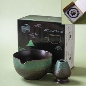 MINIYX Ceramic Matcha Bowl with Pouring Spout Textured Japanese Tea Set Reusable Matcha Making Kit Tea Lovers