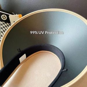SERENEGLOW Mùa hè áo khoét Mũ che nắng cho phụ nữ rộng vành bảo vệ khỏi tia UV dệt bằng sợi rơm Visor với họa tiết răng sói thời trang và có thể gập lại