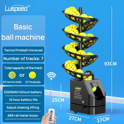 Luspeed Tennis Ball and Pickball Universal Ball Machine with Remote Control and Lithium Battery Optional Receiving Net