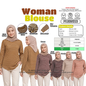 Women’s Blouse Shirt Ribbed Cotton | Round Neck Collar & Ribbed Cuff | Breathable & Washable | Freesize