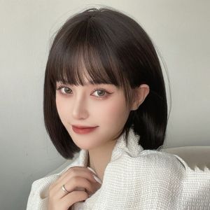 วิกผมสั้นเน้นข้อความสําหรับสตรี ผมปลอมสไตล์สาวญี่ปุ่นที่เหมาะกับหน้ากลม