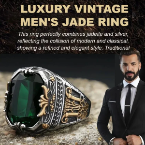 Luxury Vintage Mens Jade Ring European And American Style Vintage Atmosphere Titanium Steel Ring