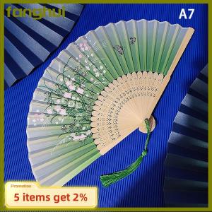 fanghui Vintage Chinese Style Folding Fan bamboo hand fan Wooden Shank Classical Dance Fan with Tassel Elegent Female Fan Home Decor