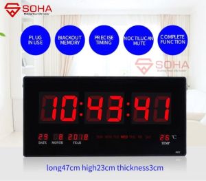 JD- 4622 Jam Dinding Digital Layar Besar 47 x 23 cm LED CLOCK WALL Dinding / Meja Smart Watch Kalender & Alarm