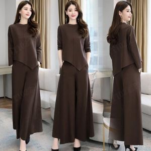 Womens wide-leg pants suit slim casual temperament two-piece culottes