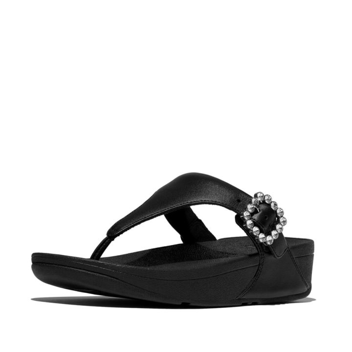 FITFLOP WOMEN LULU CRYSTAL-BUCKLE LEATHER TOE-POST
